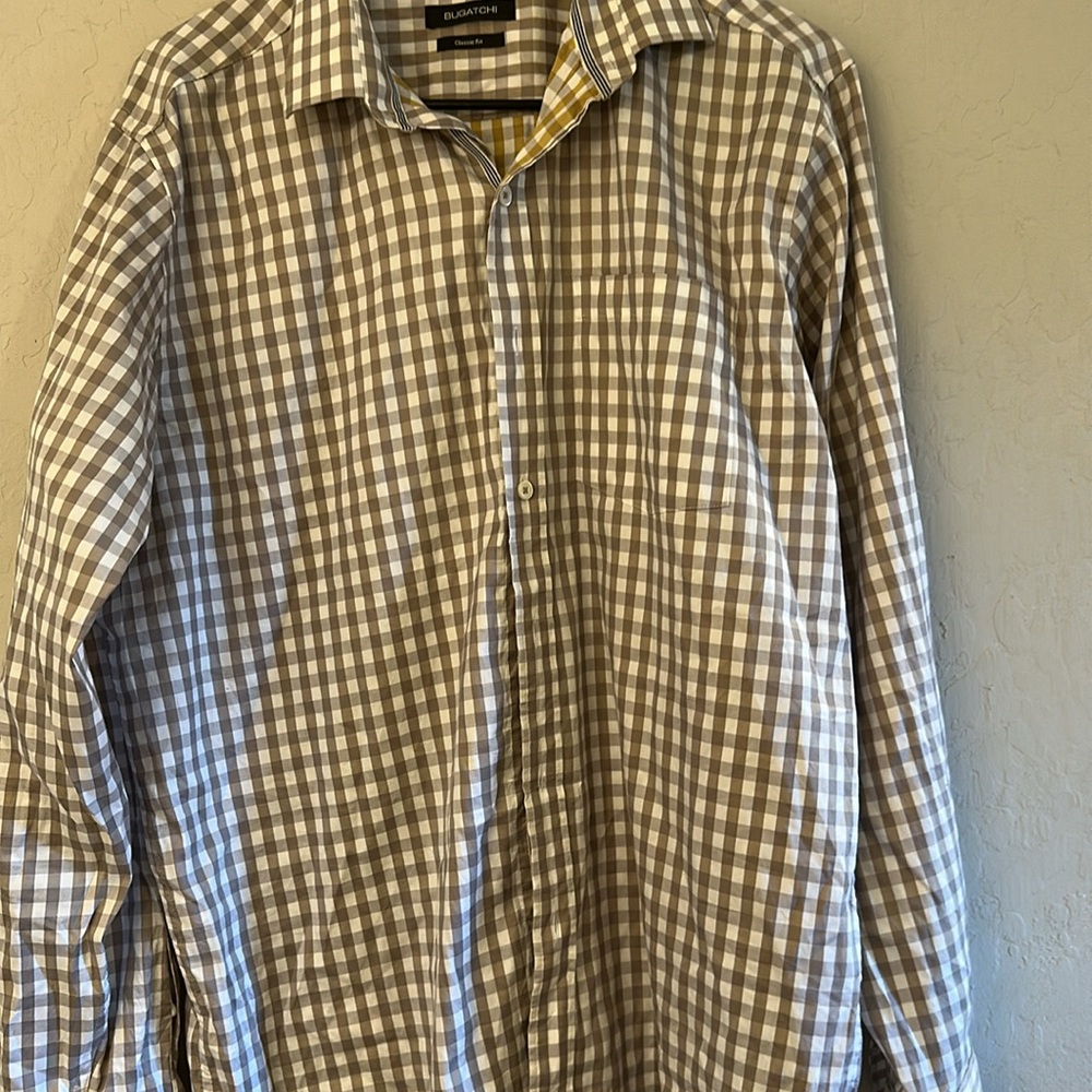 Bugatchi Brown And White Checkered Button-Up Shir… - image 5